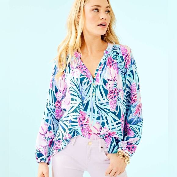 Lilly Pulitzer Floral Elsa Silk‎ Blouse Top Tweet Heart Size XS - Picture 1 of 11